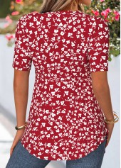 Red Ditsy Floral Print Fake Two Piece Twinset | thumb picture 
