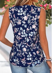 Navy Floral Print Patchwork Sleeveless V Neck Tank Top | thumb picture 