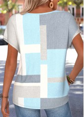 Blue Geometric Print Short Sleeve Round Neck T Shirt | thumb picture 