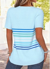 Light Blue Striped Tummy Coverage Short Sleeve T Shirt | thumb picture 