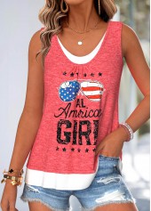American Flag Peach Red Fake 2in1 Sleeveless Tank Top