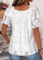 White Patchwork Short Sleeve Square Neck Blouse | thumb picture 