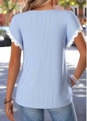 Blue Striped Curved Hem Short Sleeve T Shirt | thumb picture 