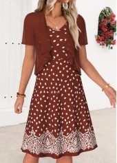Brick Red Tribal Print Two-piece Strappy Dress and Cardigan