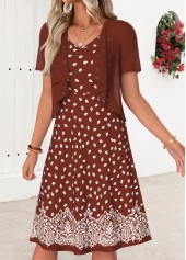 Brick Red Tribal Print Two-piece Strappy Dress and Cardigan | thumb picture 