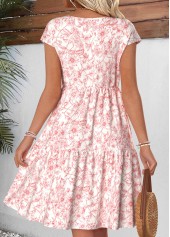 Light Pink Ditsy Floral Print Shirred Short Sleeve Dress | thumb picture 