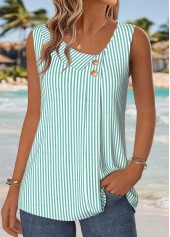 Yellow Striped Patchwork Sleeveless Asymmetrical Neck Tank Top | thumb picture 