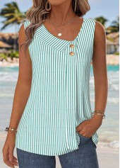 Yellow Striped Patchwork Sleeveless Asymmetrical Neck Tank Top