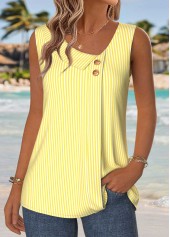 Yellow Striped Patchwork Sleeveless Asymmetrical Neck Tank Top | thumb picture 