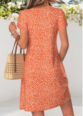 Orange Polka Dot Short Tummy Coverage Asymmetrical Neck Dress | thumb picture 