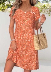 Orange Polka Dot Short Tummy Coverage Asymmetrical Neck Dress