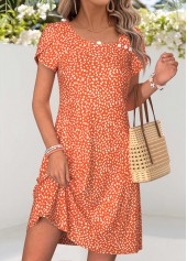 Orange Polka Dot Short Tummy Coverage Asymmetrical Neck Dress | thumb picture 