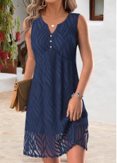 Navy Short Layered Sleeveless Split Neck Dress