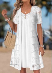 White Fake 2in1 Short Sleeve V Neck Dress | thumb picture 