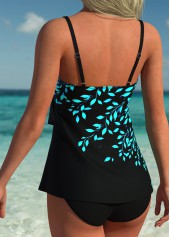 Black Mid Waisted Layered Leaf Print Tankini Set | thumb picture 