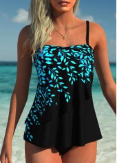 Black Mid Waisted Layered Leaf Print Tankini Set | thumb picture 