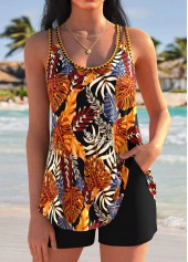 Dark Coffee Mid Waisted Curved Hem Tankini Set
