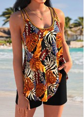 Dark Coffee Mid Waisted Curved Hem Tankini Set | thumb picture 