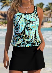 Black Mid Waisted Patchwork Paisley Print Tankini Set