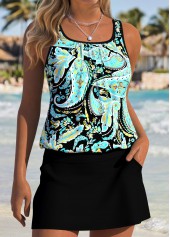 Black Mid Waisted Patchwork Paisley Print Tankini Set | thumb picture 