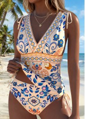 Multi Color Mid Waisted Lace Up Tankini Set | thumb picture 