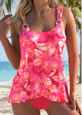 Coral Mid Waisted Two-piece Floral Print Tankini Set