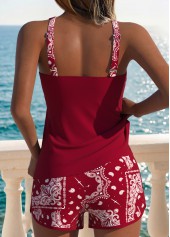 Wine Red Mid Waisted Two-piece Tribal Print Tankini Set | thumb picture 