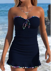 Black Mid Waisted Two-piece Striped Tankini Set