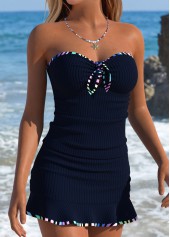 Black Mid Waisted Two-piece Striped Tankini Set | thumb picture 