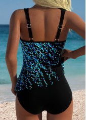 Cyan Scoop Neck Geometric Print Tankini Top-No Bottom | thumb picture 