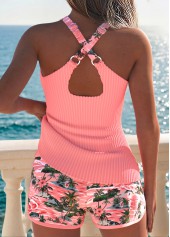 Peach Red Mid Waisted Patchwork Tankini Set | thumb picture 