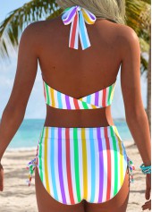 Hot Pink Mid Waisted Ruched Striped Bikini Set | thumb picture 