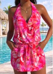 Hot Pink High Waisted Fake 2in1 Tankini Set