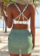 Sage Green Mid Waisted Three-piece Ditsy Floral Print Bikini Set | thumb picture 