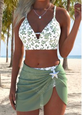 Sage Green Mid Waisted Three-piece Ditsy Floral Print Bikini Set | thumb picture 
