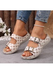 Beige Geometric Print Round Toe Falt Sandals | thumb picture 