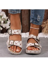 Beige Geometric Print Round Toe Falt Sandals | thumb picture 