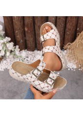 Beige Geometric Print Round Toe Falt Sandals | thumb picture 