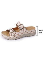 Beige Geometric Print Round Toe Falt Sandals | thumb picture 
