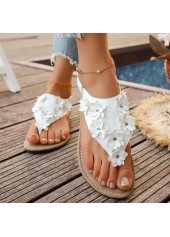 White Floral Toe Post Falt Sandals