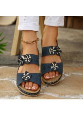 Navy Color Round Toe Falt Sandals | thumb picture 