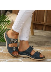 Navy Color Round Toe Falt Sandals | thumb picture 