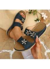 Navy Color Round Toe Falt Sandals | thumb picture 