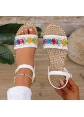 White Tribal Print Round Toe Falt Sandals