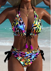 Multi Color Mid Waisted Lace Up Leopard Bikini Set | thumb picture 
