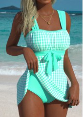 Cyan Mid Waisted Plaid Tankini Set | thumb picture 