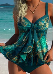 Peacock Blue Mid Waisted Tie Tribal Print Tankini Set | thumb picture 