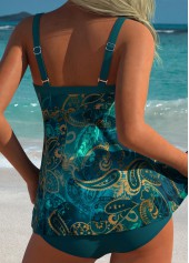 Peacock Blue Mid Waisted Tie Tribal Print Tankini Set | thumb picture 