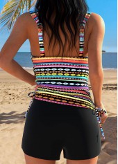 Multi Color Mid Waisted Wrap Tribal Print Tankini Set | thumb picture 