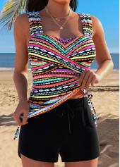 Multi Color Mid Waisted Wrap Tribal Print Tankini Set | thumb picture 